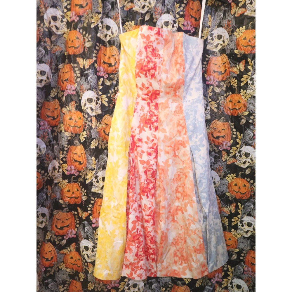Rainbow Floral Strapless Dress 00 WH|BM Fit & Flare TikTok Wedding Guest Bright
